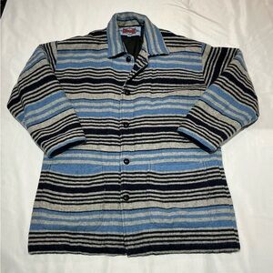 Y2K Courage Jacket Mens Medium Blue Gray Striped Wool Blend